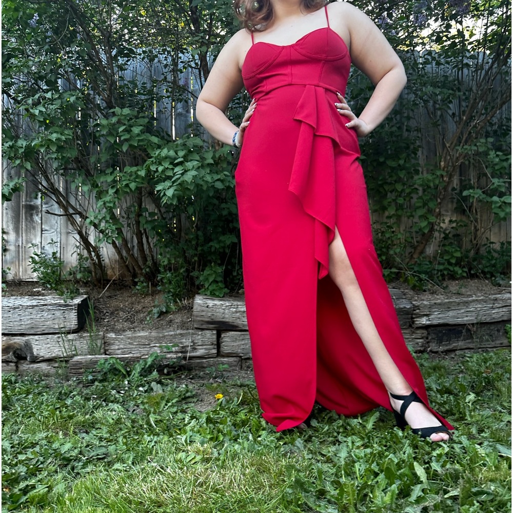 Nice red dress for any occasion and nice slit for the leg